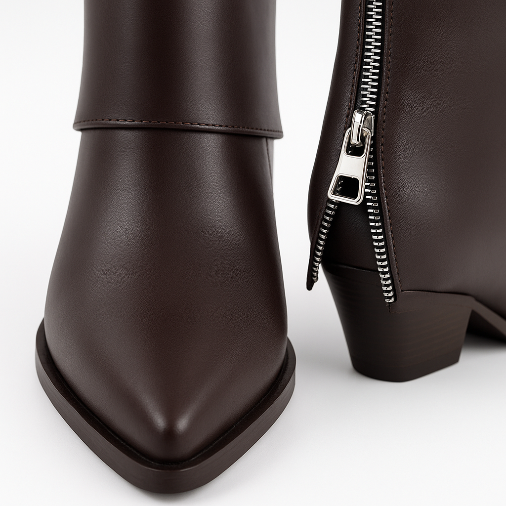 Alessia Kısa Arkası Fermuar Detaylı Bot - Acı Kahve