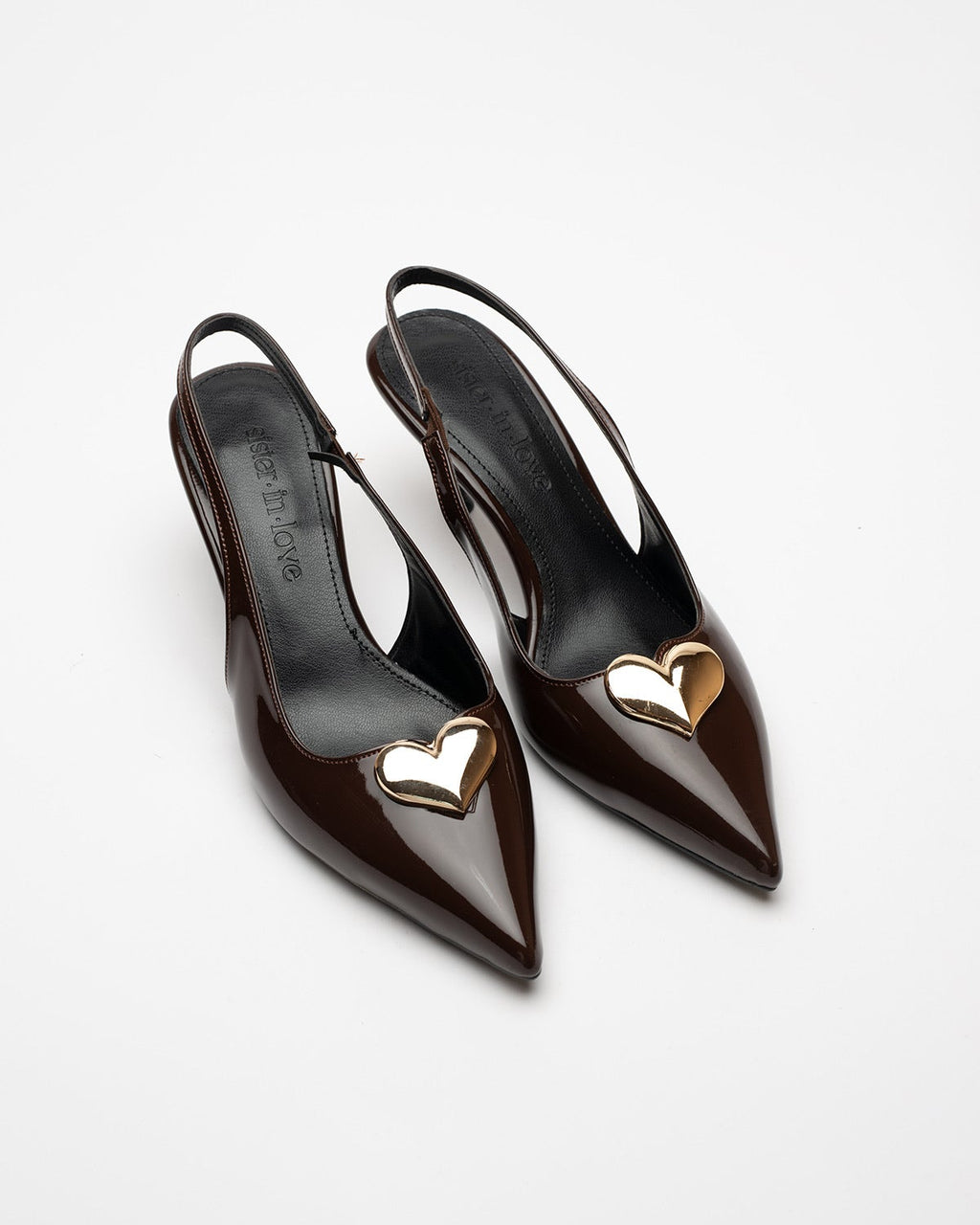 Love Heart Detail Patent Leather High-Heeled Shoes