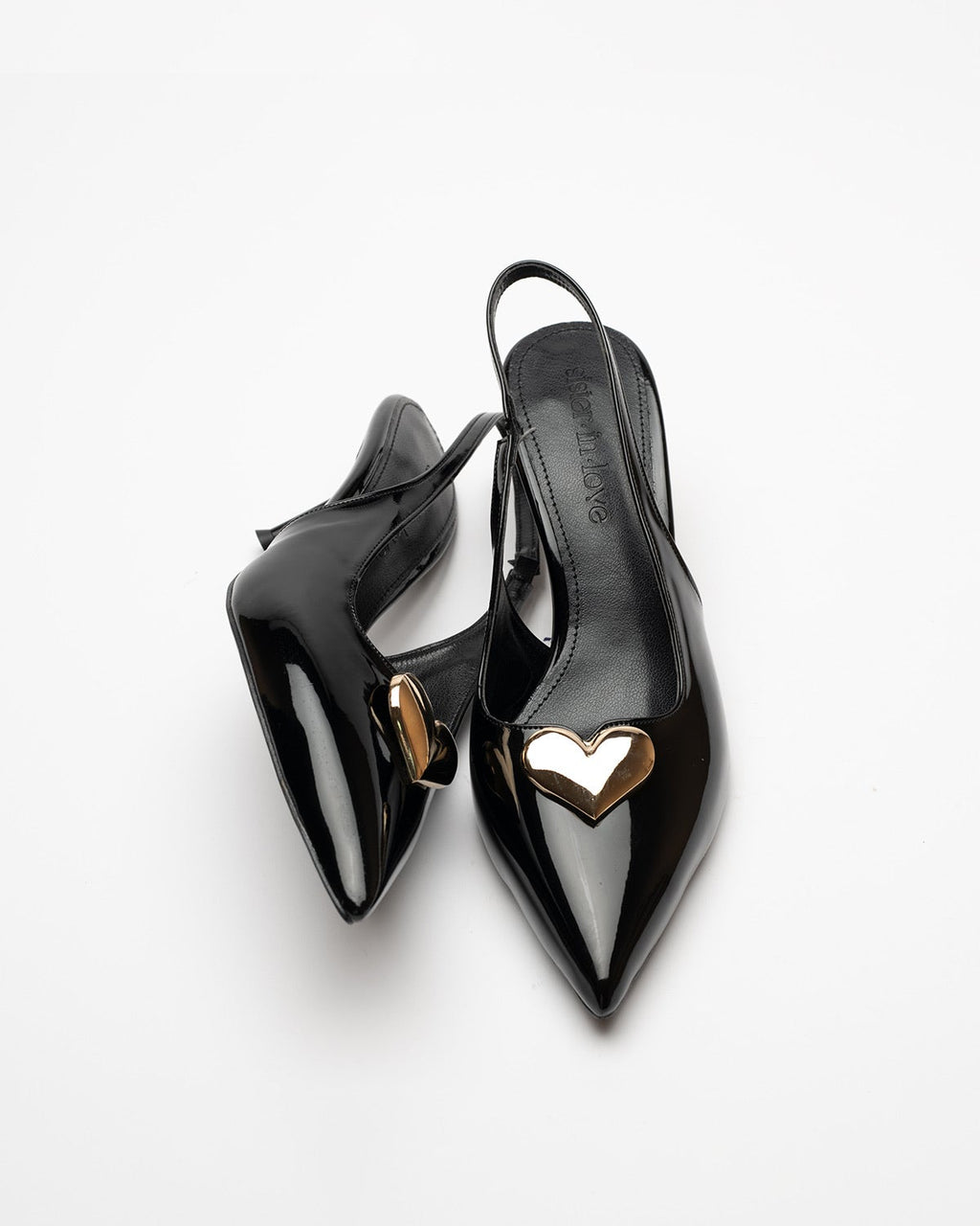 Love Heart Detail Patent Leather High-Heeled Shoes
