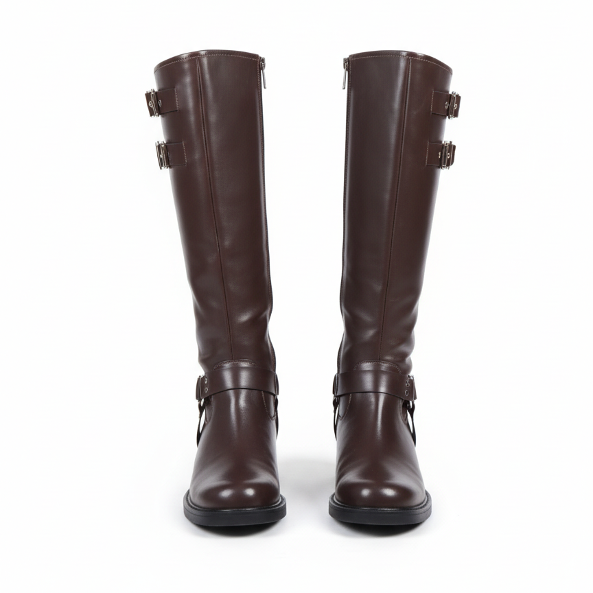 Vanessa Metal Toka Detaylı Diz Altı Çizme-Kahverengi