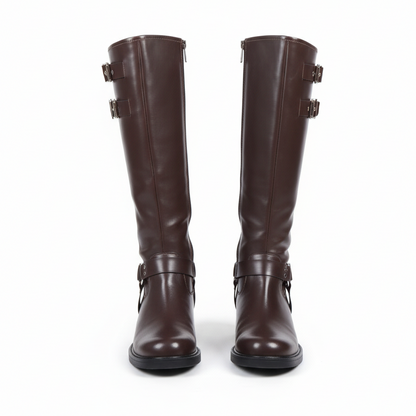 Vanessa Metal Toka Detaylı Diz Altı Çizme-Kahverengi