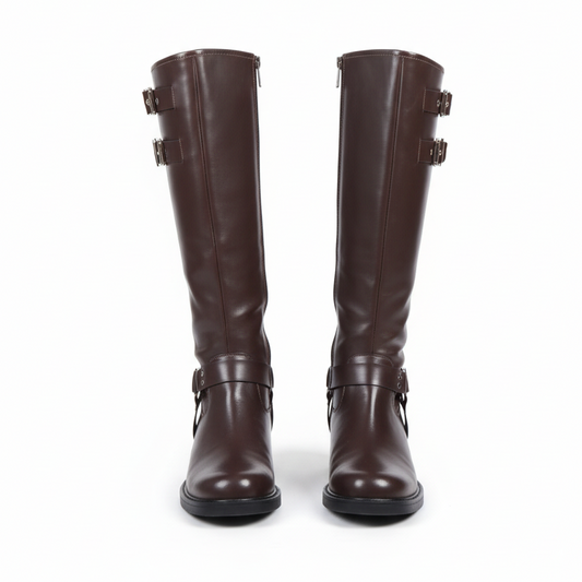 Vanessa Metal Toka Detaylı Diz Altı Çizme-Kahverengi