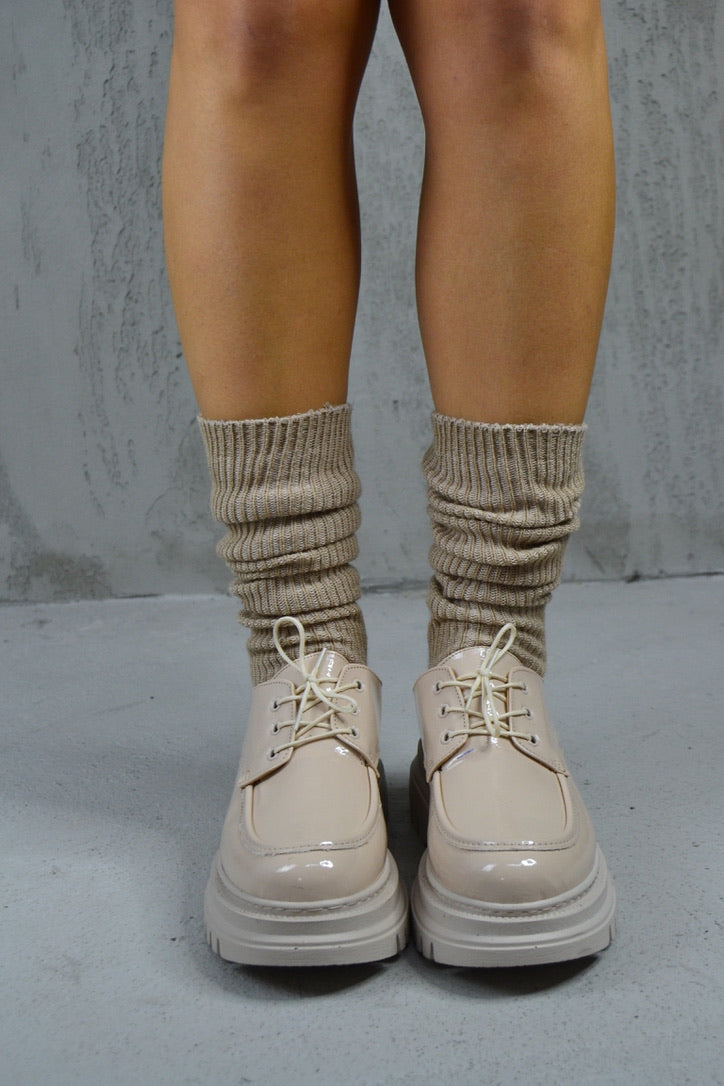 Ketrin Bej Rugan Kalın Taban Kadın Loafer