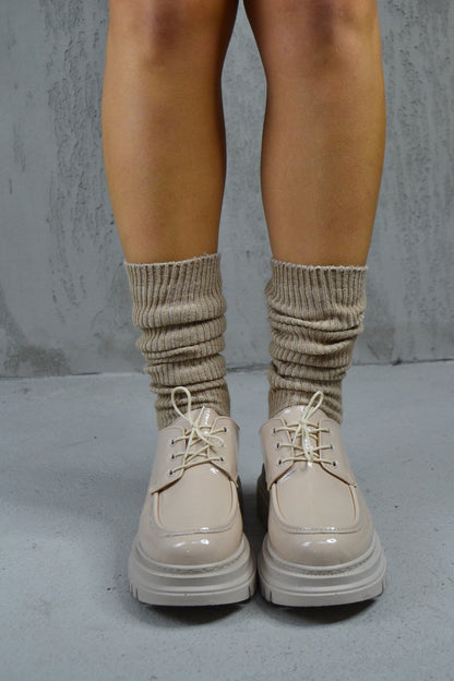 Ketrin Bej Rugan Kalın Taban Kadın Loafer