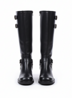 Vanessa Knee-High Boots with Metal Buckle Detail - Black
