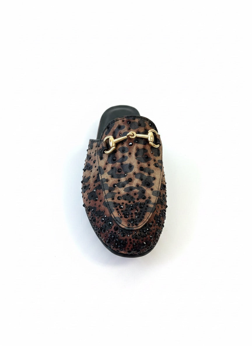 Noire Leopar Desenli Taş ve Gold Toka Detaylı Terlik