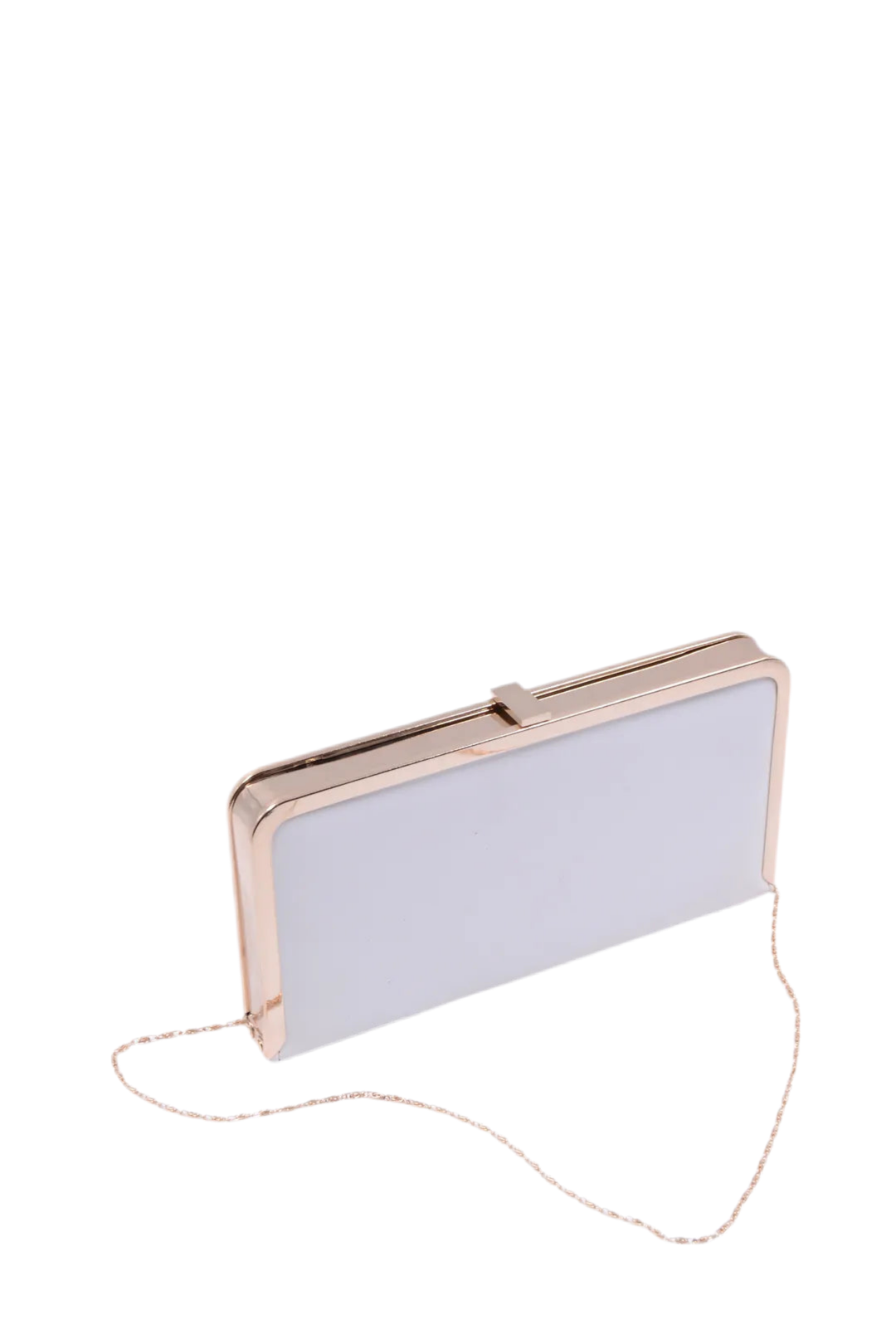 Women's White Patent Leather Bag with Straz Gold Detail and Chain