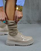 Ketrin Beige Patent Leather Chunky Sole Women's Loafer