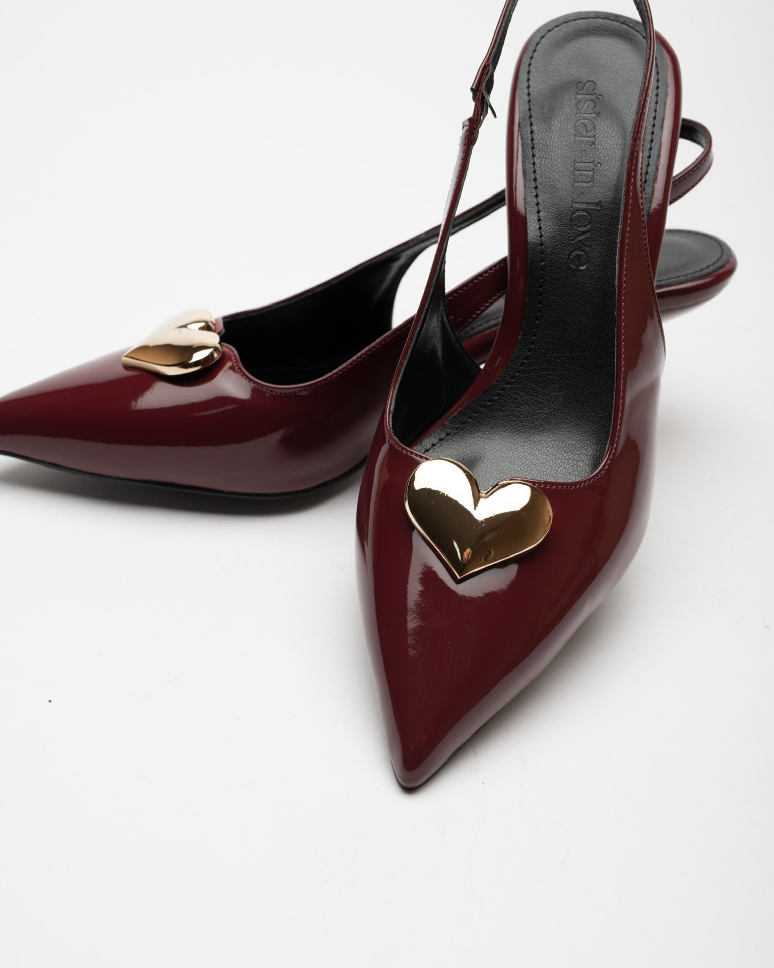 Love Heart Detail Patent Leather High-Heeled Shoes