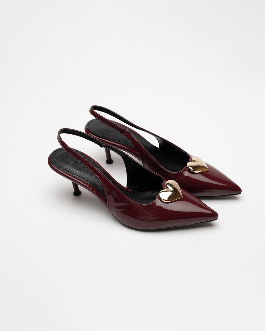 Love Heart Detail Patent Leather High-Heeled Shoes