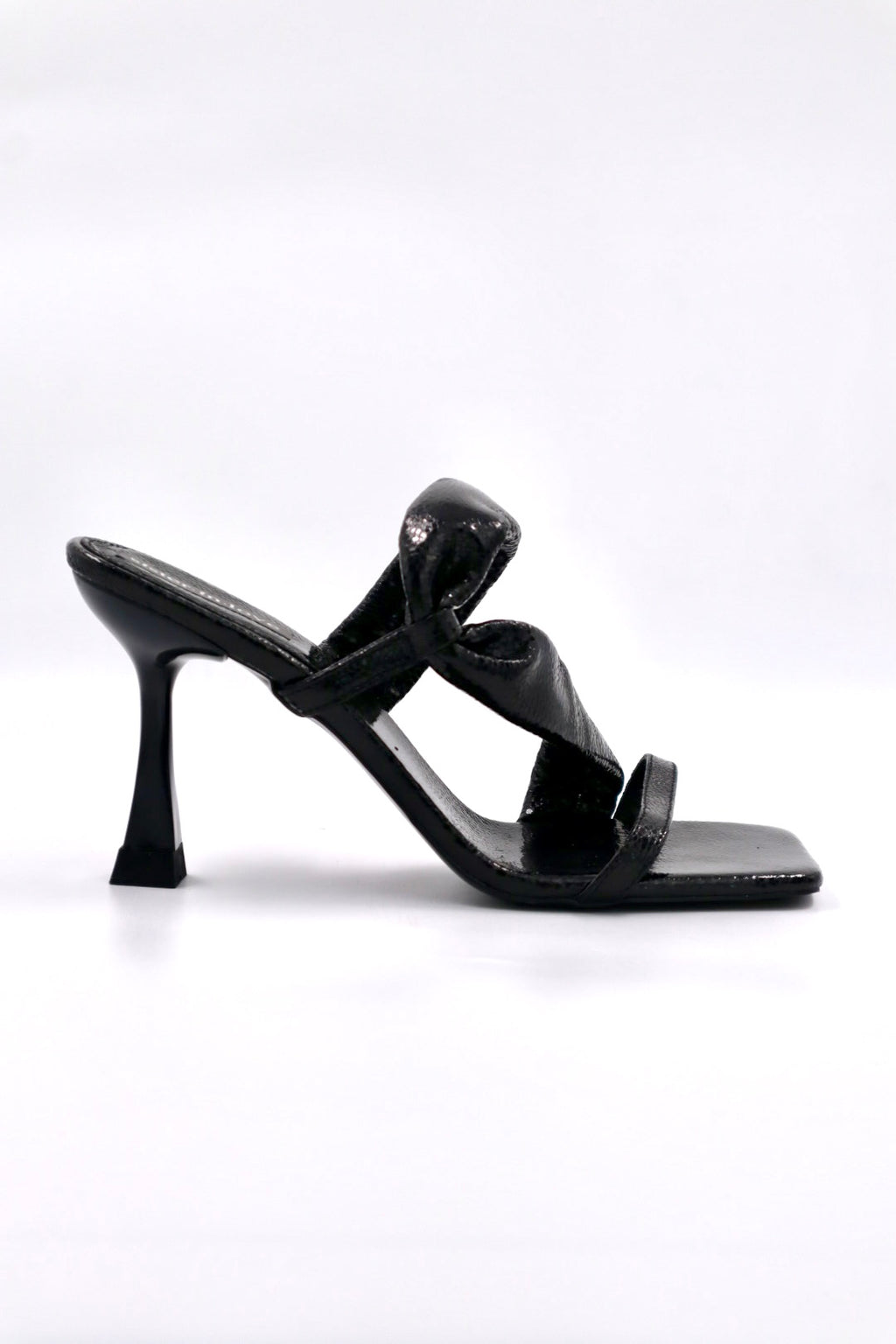 Velena Black Shiny High-Heeled Slippers