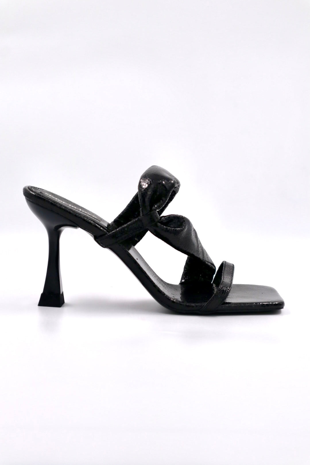 Velena Black Shiny High-Heeled Slippers