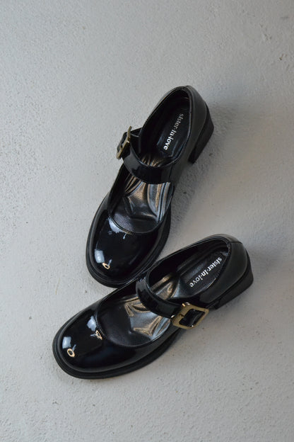 Karina Topuklu Parlak Rugan Loafer- Siyah