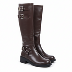 Vanessa Metal Toka Detaylı Diz Altı Çizme-Kahverengi