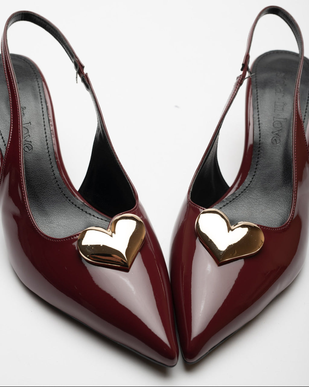 Love Heart Detail Patent Leather High-Heeled Shoes