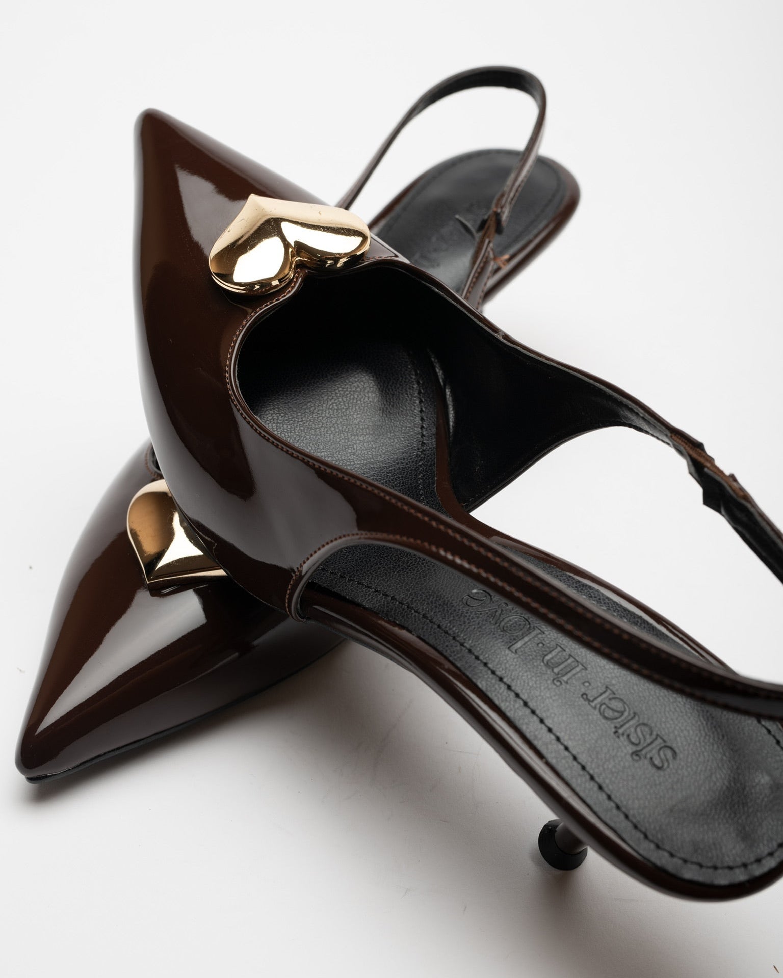 Love Heart Detail Patent Leather High-Heeled Shoes