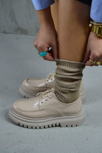 Ketrin Beige Patent Leather Chunky Sole Women's Loafer