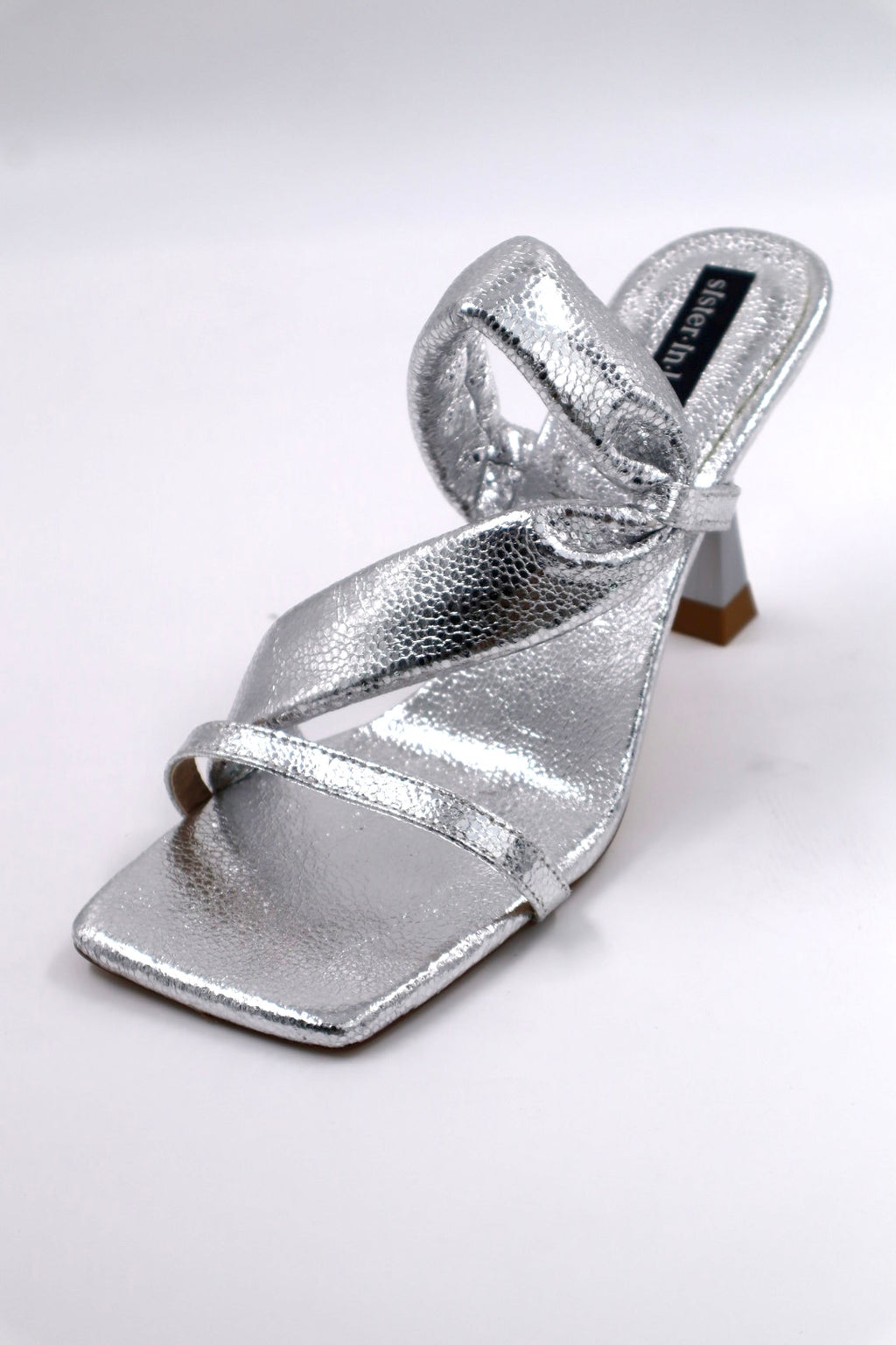 Velena Silver Shiny High-Heeled Slippers
