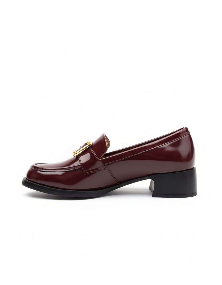 April Toka Detaylı Parlak Rugan Loafer- Bordo