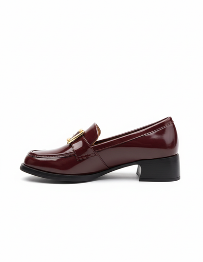 April Toka Detaylı Parlak Rugan Loafer- Bordo