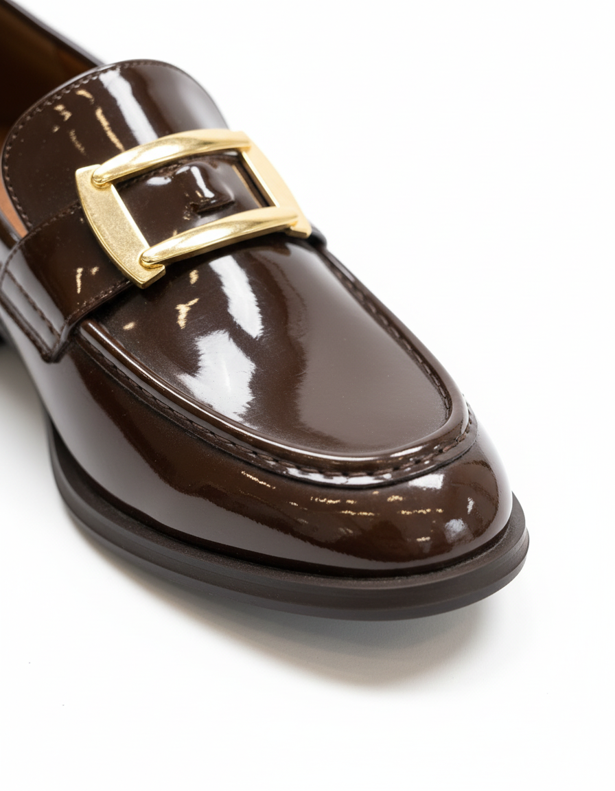 April Toka Detaylı Parlak Rugan Loafer- Kahverengi