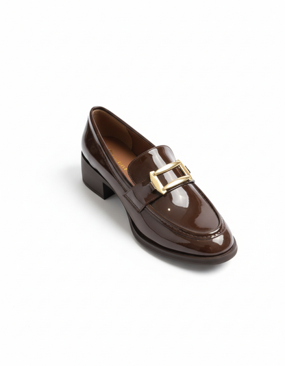 April Toka Detaylı Parlak Rugan Loafer- Kahverengi