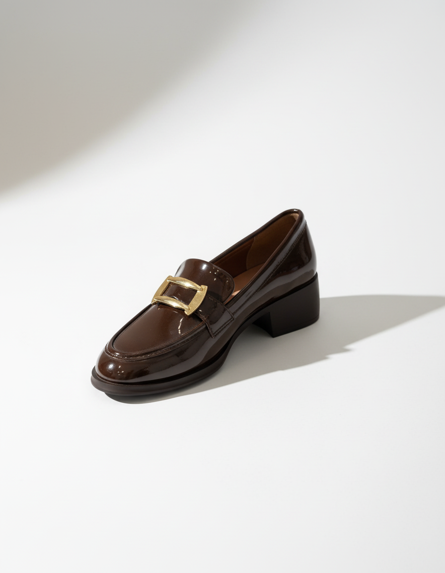 April Toka Detaylı Parlak Rugan Loafer- Kahverengi