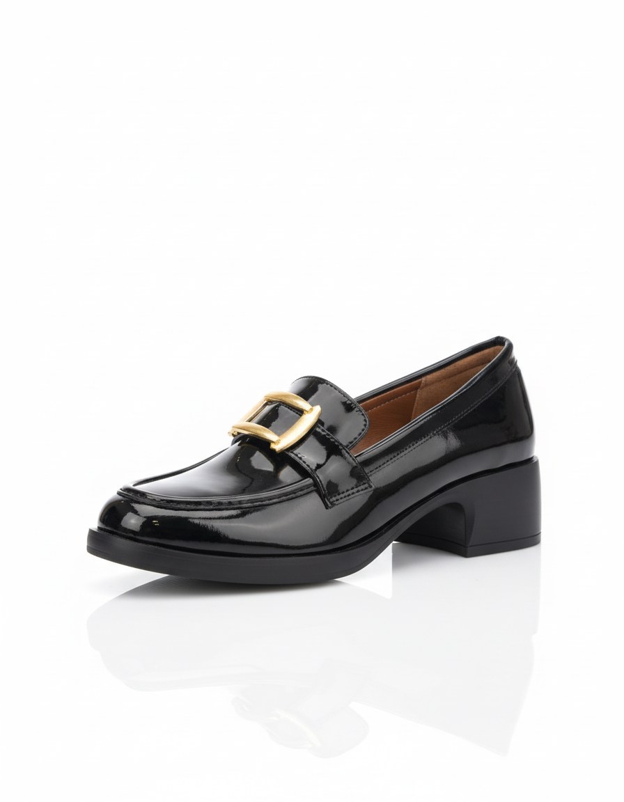 April Toka Detaylı Parlak Rugan Loafer- Siyah