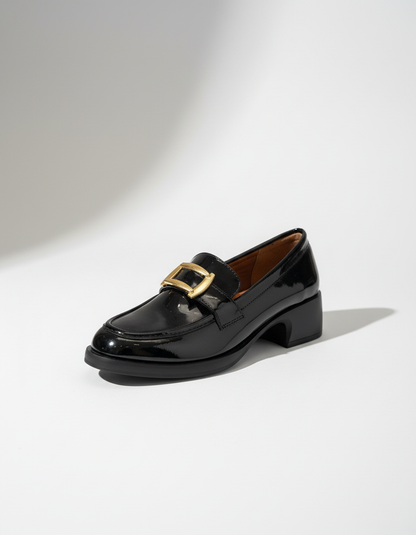 April Toka Detaylı Parlak Rugan Loafer- Siyah