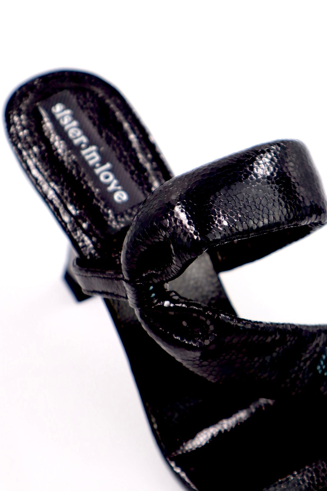 Velena Black Shiny High-Heeled Slippers