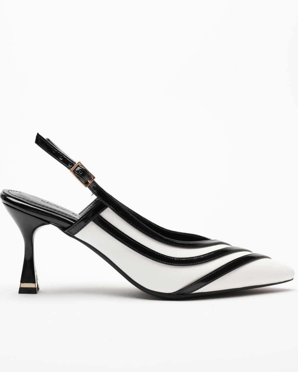 Della White Black Striped Open Back Stiletto