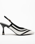 Della White Black Striped Open Back Stiletto