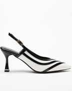 Della White Black Striped Open Back Stiletto