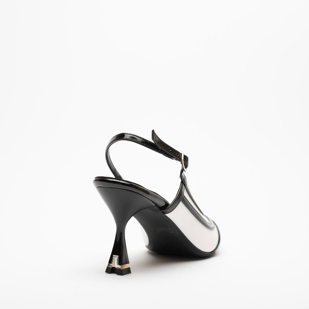 Della White Black Striped Open Back Stiletto