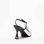 Della White Black Striped Open Back Stiletto