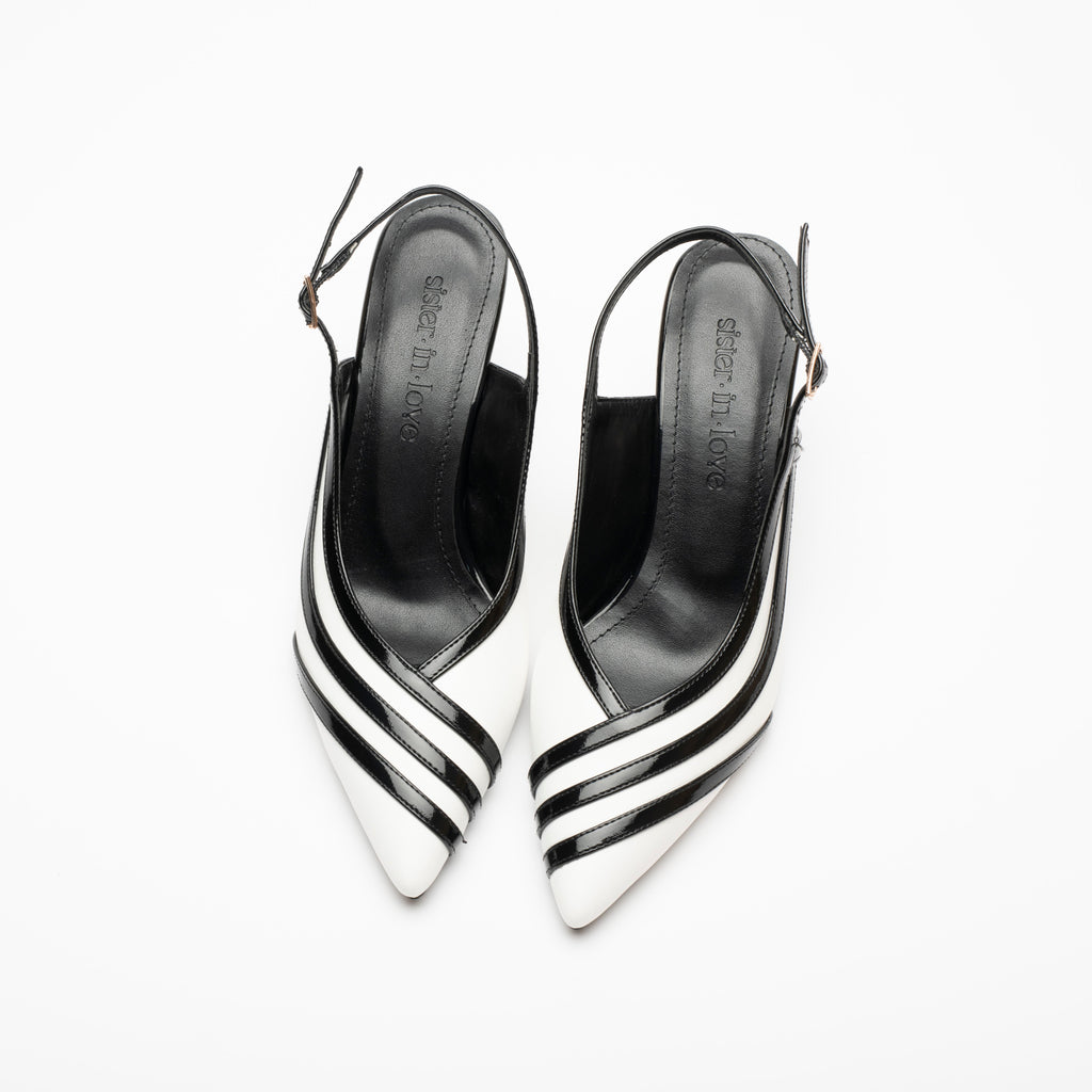 Della White Black Striped Open Back Stiletto