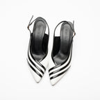 Della White Black Striped Open Back Stiletto