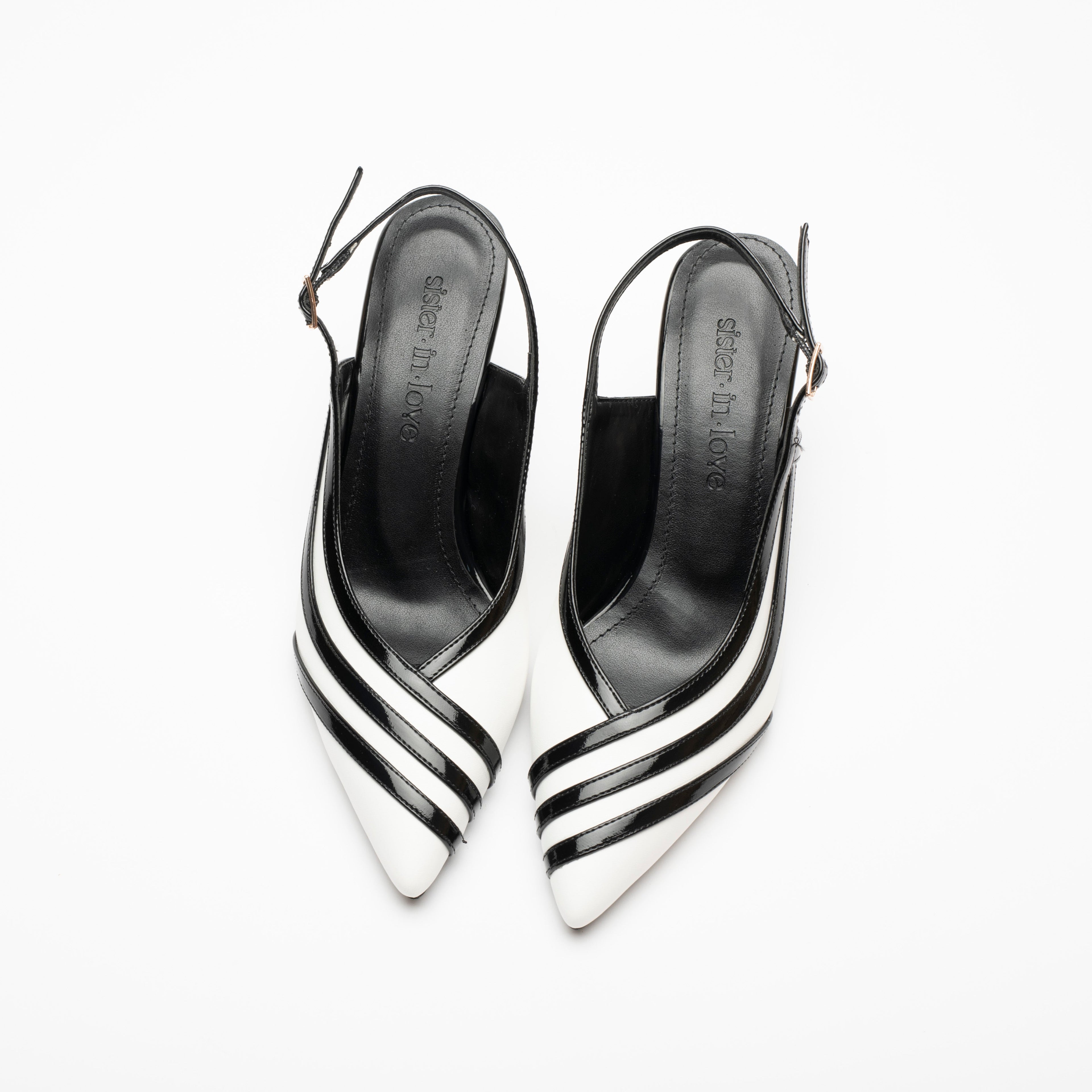 Della White Black Striped Open Back Stiletto
