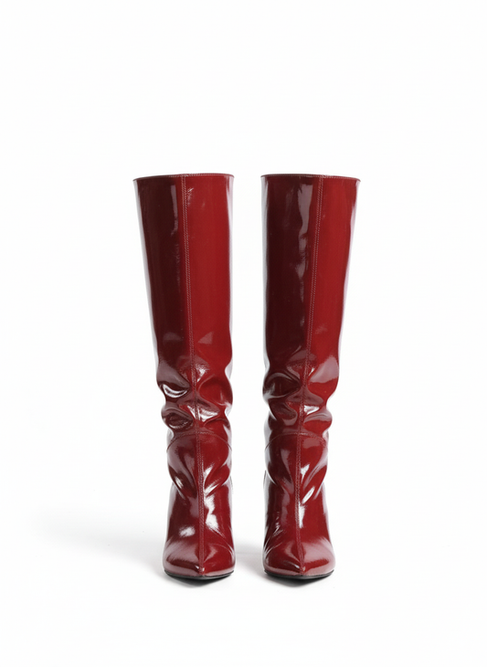 Freya Kırışık Parlak Rugan Sivri Burun Çizme