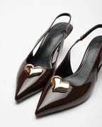 Love Heart Detail Patent Leather High-Heeled Shoes