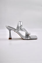 Velena Silver Shiny High-Heeled Slippers