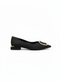 Women's Ballet Flats with Satin Stone Details - Black
