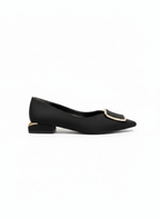 Women's Ballet Flats with Satin Stone Details - Black