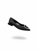 Women's Ballet Flats with Satin Stone Details - Black