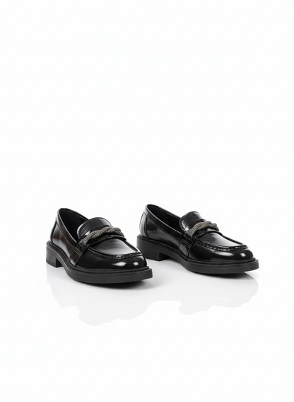 Karla Siyah Taşlı Kadın Ayakkabı