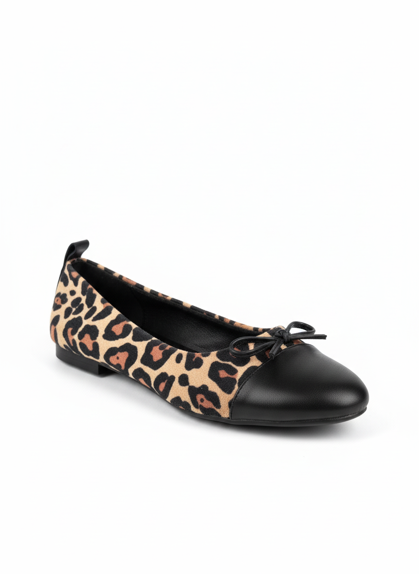 Abelia Leopard Print Leather Detail Ballet Flats