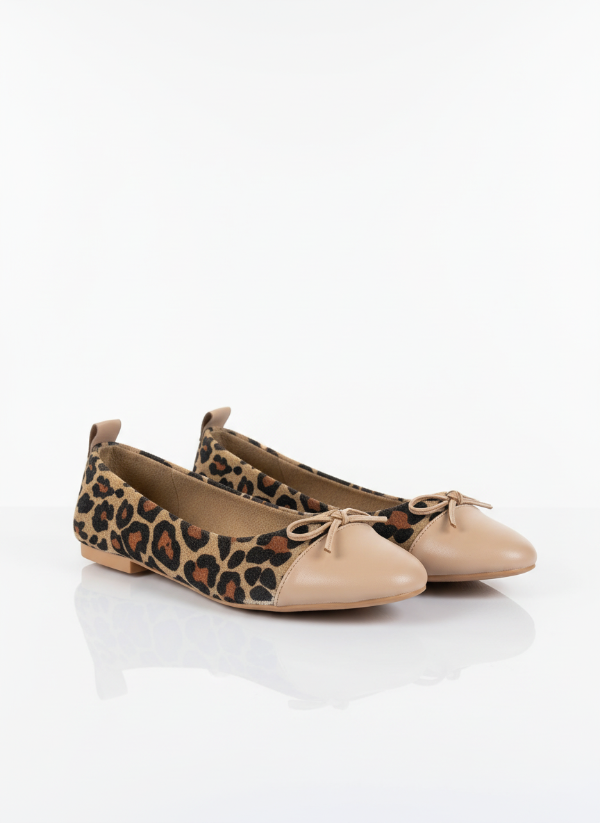 Abelia Leopard Print Leather Detail Ballet Flats