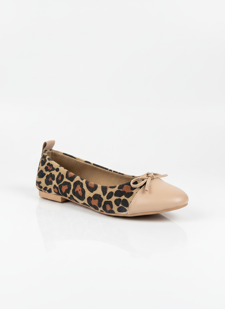 Abelia Leopard Print Leather Detail Ballet Flats