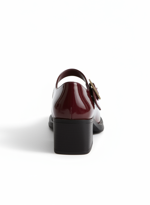 Karina Topuklu Parlak Rugan Loafer- Bordo