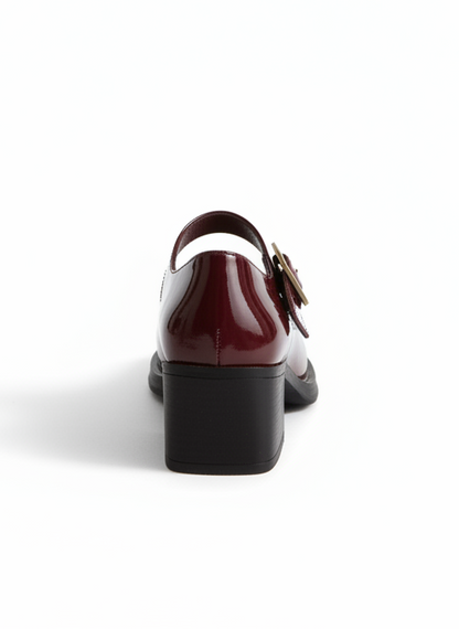 Karina Topuklu Parlak Rugan Loafer- Bordo